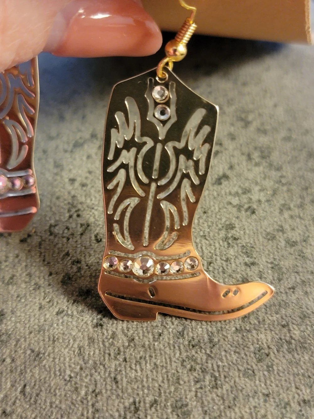 Handcrafted Western Gold Cowboy Boot Dangle Earrings w/Crystal Accents